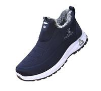 Feizikaw Herren Schnürstiefeletten Slip-On-Sneakers für den Winter,warmes Fleecefutter,Bequeme Freizeitschuhe,rutschfeste,weiche Sohle,leichte Wanderschuhe (Blue,40)