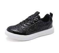 Feizikaw Orthopädische Schuhe Dame Glänzende, modische, lässige Sport-Sneaker, niedrig geschnitten, zum Schnüren, bequem zum Hineinschlüpfen, Alltagsschuhe (Black, 36)