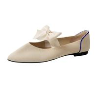 Feizikaw Orthopädische Schuhe Dame Modische, Bequeme Slipper atmungsaktivem Mesh mit spitzer Zehenpartie Schleife,leichte komfortable Loafer zum Hineinschlüpfen (Beige, 38)