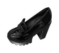 Feizikaw Orthopädische Schuhe Dame Plateau-Loafer mit klobigem Absatz für modische, lässige und Bequeme Slipper (Black, 40)