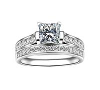 Feizikaw Ring Silber Damen 2 Stücke Weißes Quadrat Ring Weiß Zirkon Kristall Paar Set Mode Paar Luxus Frauen Heiratsantrag Zirkon 5 12 (Silver,7)