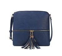 Feizikaw Umhängetasche Damen Kleine einfarbiges große Kapazität verstellbarer Schultergurt doppelter Reißverschluss vielseitige Umhängetasche mit einzelnen Schulterquasten (Blue, One Size)