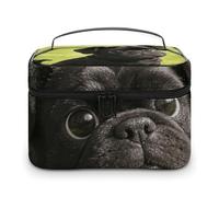 FekiLoot Multifunktionale Make-up-Tasche mit Reißverschluss, große Reise-Kulturbeutel mit Fächern und Griff, tragbar, wasserdicht, Kosmetiktasche für Damen, Cartoon-Bulldogge, Schwarz