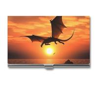 FekiLoot Visitenkartenetui aus Metall, Motiv: fliegender Drache, schlankes Design, Visitenkartenhalter, Schnalle, minimalistisch, Aluminiumlegierung, professionelle Namenskarten-Hülle, Flip-Cover für