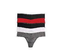 Felina | Signature Stretchy Lace Low Rise Thong 5-Pack | Panty (Black Charcoal Red, L/XL)