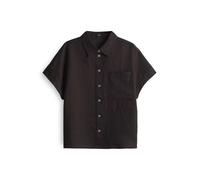 OPUS Damen Kurzarmbluse | Hemdbluse Felisa Regular aus Leinen Midnight Brown, 40