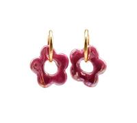 Feliss Creolen Gold Blumen Ohrringe mit Keramik Blume kleine Hoop Earrings 80er Jahre Edelstahl Creole mit Anhänger Boho Schmuck Damen Modeschmuck Y2k Accessoires hängend (Warm Blossom Fuchsia)