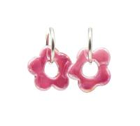 Feliss Creolen Silber Blumen Ohrringe mit Keramik Blume kleine Hoop Earrings 80er Jahre Edelstahl Creole mit Anhänger Boho Schmuck Damen Modeschmuck Y2k Accessoires hängend (Cold Blossom Fuchsia)