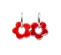 Feliss Creolen Silber Blumen Ohrringe mit Keramik Blume kleine Hoop Earrings 80er Jahre Edelstahl Creole mit Anhänger Boho Schmuck Damen Modeschmuck Y2k Accessoires hängend (Cold Blossom Red)