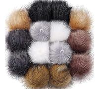 Fellbommel 16 Stück Kunstfell Bommel Pompon Mit Elastischer Schlaufe, Bommel Für Mütze, Flaumige Pompom DIY 10cm, Faux Fur Pom Pom Für Strickmütze Schals Tasche Zubehör