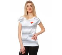 FellHerz Damen T-Shirt Valentine Girl striped blue white Bio Fair und Vegan Gestreift L