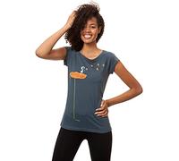 FellHerz Schwalbenzug Bio & Fair s ßes Damen T-Shirt blau-grau aus Bio-Baumwolle fair-Trade Organic Cotton nachhaltig ökologisch verspielt alternativ Mädchen Fee Blume Schwalbe Vögel , Blaugrau, XS
