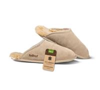 Fellhof Alpaka Pantoffel Trendy Veloursleder Ledersohle, sand, Gr. 42/43