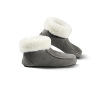 Fellhof handgemachter Hüttenpatschen aus Lammfell Hausschuh Damen Herren Unisex gefüttert Winter-Sommer Hausschuhe Naturprodukt atmungsaktiv (grau Gr. 47)