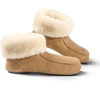 Fellhof handgemachter Hüttenpatschen aus Lammfell Hausschuh Damen Herren Unisex gefüttert Winter-Sommer Hausschuhe Naturprodukt atmungsaktiv (beige Gr. 47)