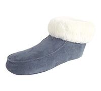 Fellhof handgemachter Hüttenpatschen aus Lammfell Hausschuh Damen Herren Unisex gefüttert Winter-Sommer Hausschuhe Naturprodukt atmungsaktiv (blaugrau Gr.