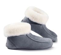 Fellhof - Hüttenpatschen - Unisex Hüttenschuhe mit Lammfellfutter - Blaugrau, Gr. 43