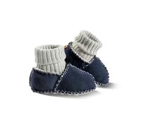 Fellhof Krabbelschuhe & Tuch Blaubaer | Babyschuhe 12-18 Monate | Lederpuschen Baby | Leder Hausschuhe Baby mit ABS Noppensohle, Baumwoll-Strickbund | Lederschuhe Babys für warme Füße