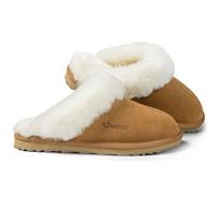 Fellhof Lammfell Pantoffeln Damen PRIMO, kuschelige Lammfellpantoffeln für Frauen, Winter & Sommer Hausschuhe aus echtem Lammfell, hellbraun Gr. 36