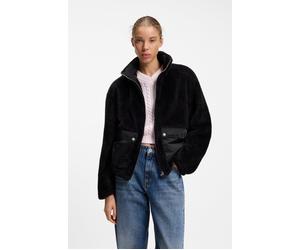 Fellimitatjacke HUGO "Fayla", Damen, Gr. S, schwarz 001, Web, Obermaterial: 100% Polyester, unifarben, lässig geschnitten hüftbedeckend, abgesteppte Kante, Jacken, mit aufgesetzten Taschen, Relaxed Fi