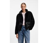 Fellimitatjacke HUGO "Fayla", Damen, Gr. XL, schwarz 001, Web, Obermaterial: 100% Polyester, unifarben, lässig geschnitten hüftbedeckend, abgesteppte Kante, Jacken, mit aufgesetzten Taschen, Relaxed F
