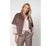 Fellimitatjacke MONARI "Jacke Cape fake fur", Damen, Gr. 38, taupe, Web, Obermaterial: 100% Polyester, unifarben, regular fit taillenbedeckt, Rundhals, angeschnitten gerader Abschluss, Jacken, Regular