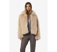 Fellimitatjacke NOISY MAY "NMEVIE L/S FUR JACKET NOOS", Damen, Gr. S, beige (oatmeal), Web, Obermaterial: 100% Polyester, unifarben, regular fit hüftlang, Jacken, Polyester (78895247-S) oatmeal