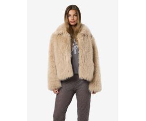 Fellimitatjacke NOISY MAY "NMEVIE L/S FUR JACKET NOOS", Damen, Gr. S, beige (oatmeal), Web, Obermaterial: 100% Polyester, unifarben, regular fit hüftlang, Jacken, Polyester (78895247-S) oatmeal