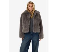 Fellimitatjacke NOISY MAY "NMEVIE L/S FUR JACKET NOOS", Damen, Gr. S, grau (charcoal gray), Web, Obermaterial: 100% Polyester, unifarben, regular fit hüftlang, Jacken, Polyester (10678909-S) charcoal