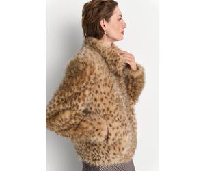 Fellimitatjacke RICHROYAL, Damen, Gr. 38, braun (caffee latte), Web, Obermaterial: 100% Polyester. Futter: 100% Polyester, gemustert, hüftlang, hoch geschlossener Ausschnitt, Jacken, mit Leo-Muster, S