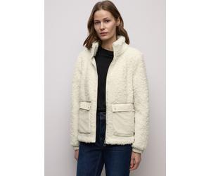 Fellimitatjacke STREET ONE, Damen, Gr. 40, eggshell ecru, Stoff, Obermaterial: 100% Polyester; Obermaterial 2: 100% Polyester, unifarben, normal normal, hoch geschlossener Ausschnitt, elastischer Bund