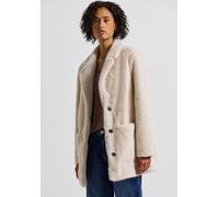 Fellimitatjacke STREET ONE, Damen, Gr. 46, beige (pastel sand), Stoff, Obermaterial: 100% Polyester; Futter: 100% Polyester, unifarben, normal hüftbedeckend, V-Ausschnitt, runder Abschluss, Jacken, su