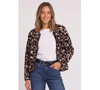 Fellimitatjacke STREET ONE, Damen, Gr. 46, braun (schwarz), Plüsch, Vorderseite: 100% Polyester. Rückseite: 100% Polyester, gemustert, normal normal, Rundhals, abgesteppt, Jacken, mit allover Print, T