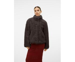 Fellimitatjacke VERO MODA "VMMONROE SHORT JACKET NOOS", Damen, Gr. L, grau (chocolate torte detail:melange), Web, Obermaterial: 100% Polyester, meliert, Jacken (79831621-L) chocolate torte detail:mela