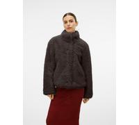 Fellimitatjacke VERO MODA "VMMONROE SHORT JACKET NOOS", Damen, Gr. S, grau (chocolate torte detail:melange), Web, Obermaterial: 100% Polyester, meliert, normal, Jacken, Kunstfaser, Fellimitat, mit Sei