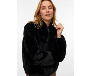 Fellimitatjacke VERO MODA "VMSONJALIGA SHORT JACKET GA BOO", Damen, Gr. XL, schwarz, Web, Obermaterial: 100% Polyester, unifarben, regular fit normal, elastischer Bund, Jacken, Kunstfaser (94460255-XL