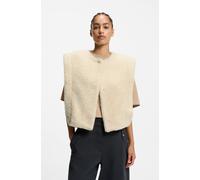Fellimitatweste BOSS ORANGE "Cosila Premium Damenmode", Damen, Gr. 44, beige (open beige 284), Web, Obermaterial: 100% Polyester, unifarben, hüftlang, Rundhals, Westen, im Teddy-Look, verdeckter Versc