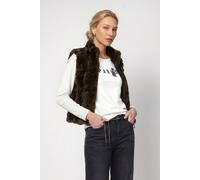 Fellimitatweste MONARI "Weste Basic fake fur", Damen, Gr. 40, braun (olive), Plüsch, Obermaterial: 100% Polyester. Futter: 100% Polyester, unifarben, regular fit taillenbedeckt, hoch geschlossener Aus