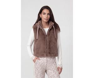 Fellimitatweste MONARI "Weste fake fur", Damen, Gr. 34, taupe, Plüsch, Obermaterial: 100% Polyester. Futter: 100% Polyester, unifarben, regular fit taillenbedeckt, hoch geschlossener Ausschnitt, Weste