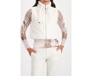 Fellimitatweste MONARI "Weste fake fur", Damen, Gr. 46, almond, Plüsch, Obermaterial: 100% Polyester. Futter: 100% Polyester, unifarben, regular fit taillenlang, Rundhals, Westen, Regular fit mit Steh