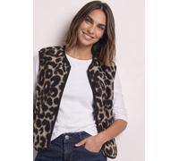 Fellimitatweste STREET ONE, Damen, Gr. 42, braun (schwarz), Stoff, Vorderseite: 100% Polyester. Rückseite: 100% Polyester, normal normal, V-Ausschnitt, Westen, mit Leomuster (20314634-42) schwarz