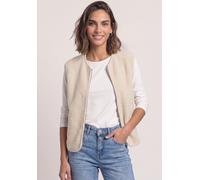 Fellimitatweste STREET ONE, Damen, Gr. 44, beige (soft fawn beige), Stoff, Vorderseite: 100% Polyester. Rückseite: 100% Polyester, unifarben, normal normal, Rundhals, Westen, Lammfell-imitat (22341969