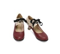 Female Pumps Round Toe Strange High Heels Lace Up Mixed Color Large Size Sweet Daily Women Soft Shoes-Wine Red-36