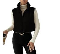 FeMereina Damen Cord-Weste mit Stehkragen, gesteppte Weste, Herbst, Winter, lässig, Outdoor, ärmellos, gepolstert, Schwarz , L