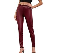FeMereina Damen-Leggings aus Kunstleder, dehnbar, hohe Taille, sexy Strumpfhosen, schwarz, PU-Leder, figurbetont, Hose mit Taschen