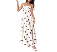 FeMereina Damen Maxikleid mit niedlichem Streifen/Punktemuster, locker, ärmellos, Spaghettiträger, Boho-Kleid, fließendes Graffiti, langes A-Linien-Sonnenkleid, braun, L