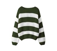 FeMereina Damen Strick-Streifenpullover Oversized Farbblock Langarm Rundhals Pullover Jumper Süßer Trendiger Pullover, türkis, XL