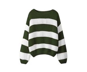 FeMereina Damen Strick-Streifenpullover Oversized Farbblock Langarm Rundhals Pullover Jumper Süßer Trendiger Pullover, türkis, XL