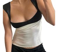 FeMereina Damen Y2K Ärmelloses Low Cut Square Collar Tank Top Splicing Camisole Kontrastfarbe Patchwork Rücken Tie Up Slim CamisTops, a, M