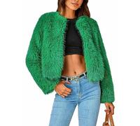 FeMereina Frauen Winter Mäntel Fleece Cropped Kunstpelz Jacke Einfarbig Langarm Shaggy Warme Oberbekleidung Herbst Kleidung, grün, 36